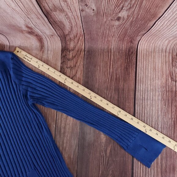 *Flaw Betabrand Seaside Jumper Womens Large Blue Knit Hooded Sweater Thumb Holes - Picture 12 of 12